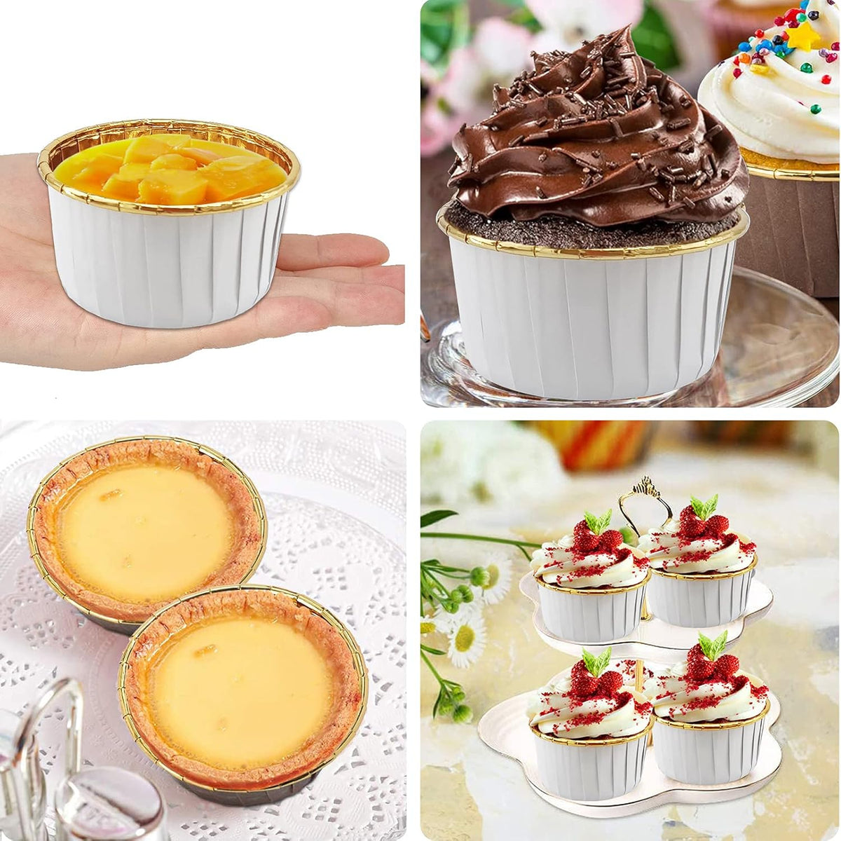50 Pack Jumbo Cupcake Cups with Lids,LNYZQUS 5oz Foil Cupcake Muffin Liners,Disposable Ramekins