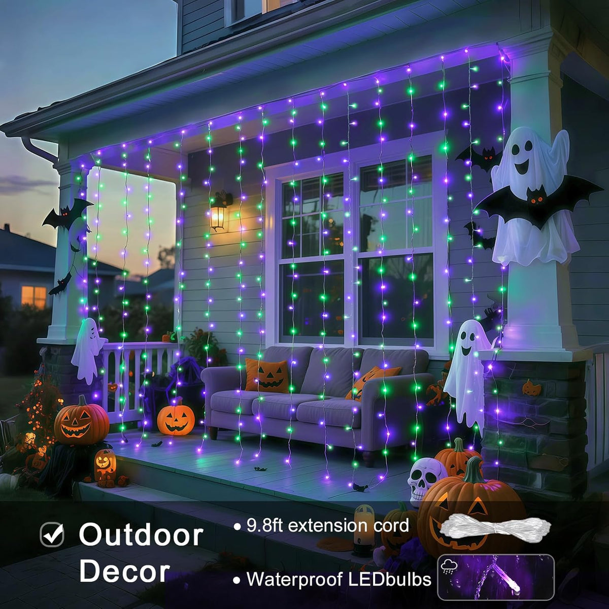 JMEXSUSS 300LED Halloween Curtain Lights with Remote, 9.8x9.8ft Halloween Lights Plug in, Christmas