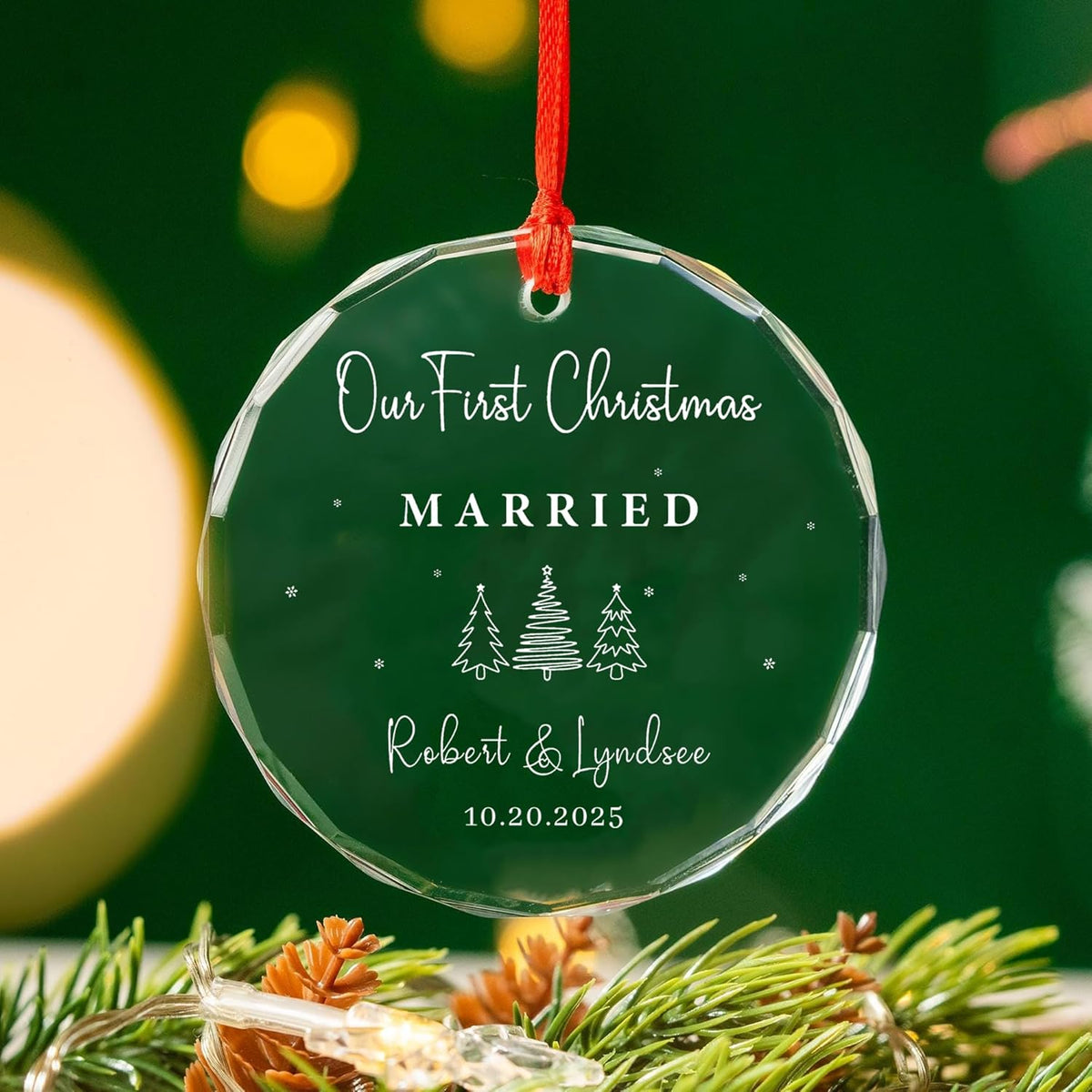 Personalized Glass Ornament 2025 for Married Couples with Name, Custom Wedding Keepsake Gift for