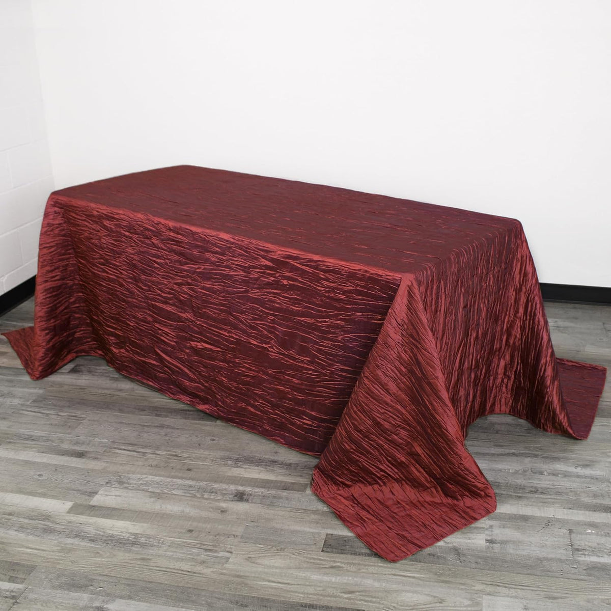 YOUR CHAIR COVERS - 90 x 132 inch Rectangular Crinkle Taffeta Tablecloth - Burgundy, Rectangle