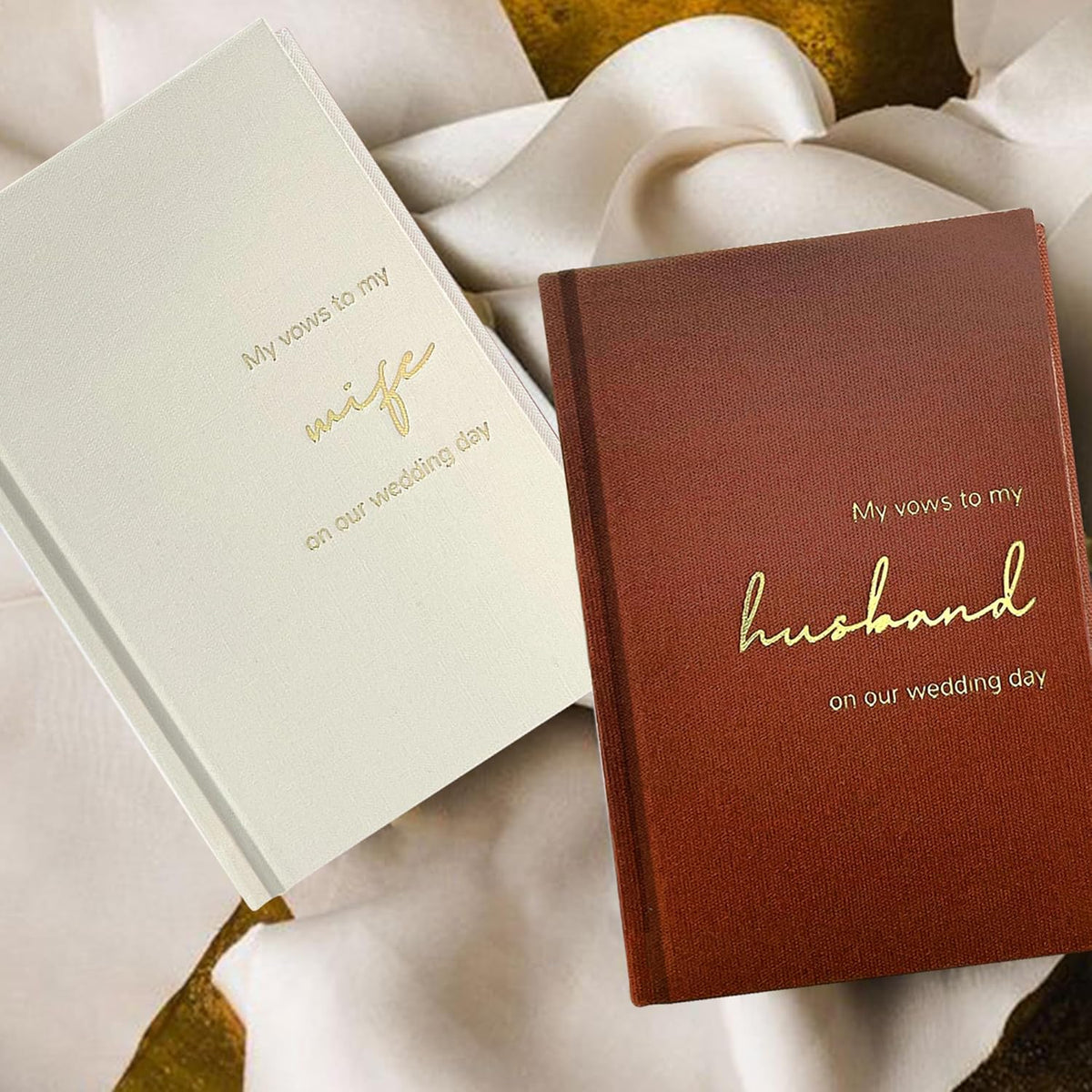 Vow Books His and Hers Set of 2 Canvas Linen Wedding Vow Books Husband and Wife Hard Cover Vow