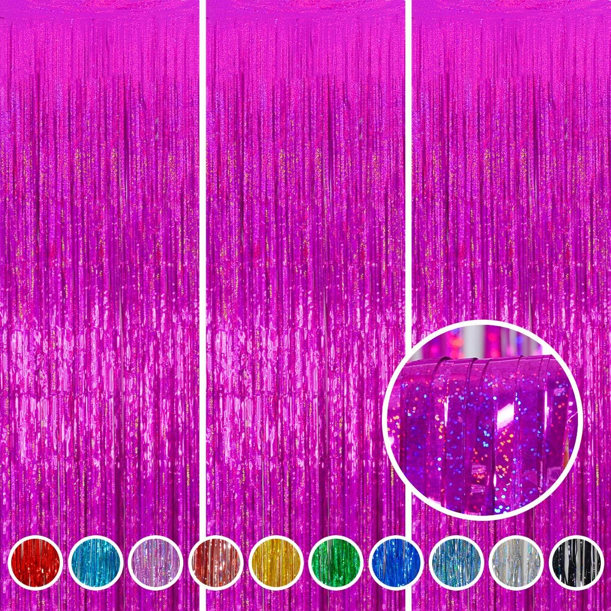 Valentine Backdrop Foil Fringe Curtains Party Decorations - Melsan 3 Pack 3.2 x 8.2 ft Tinsel
