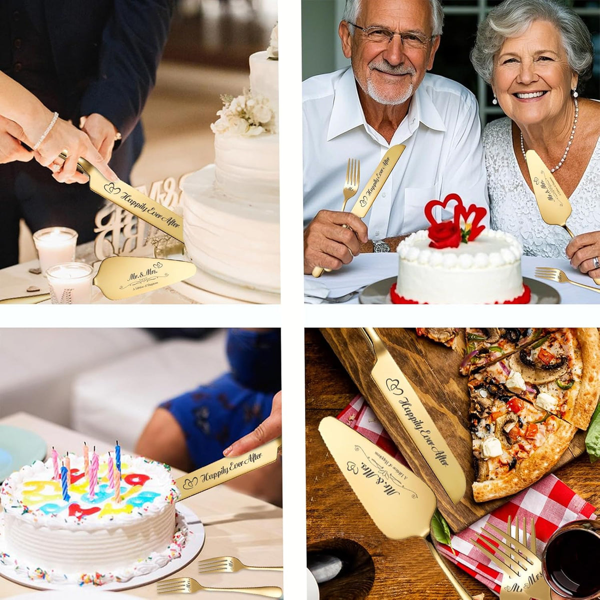 Personalized Wedding Cake Knife and Server Set, Wedding Gold Cake Cutting Set with Stainless Steel