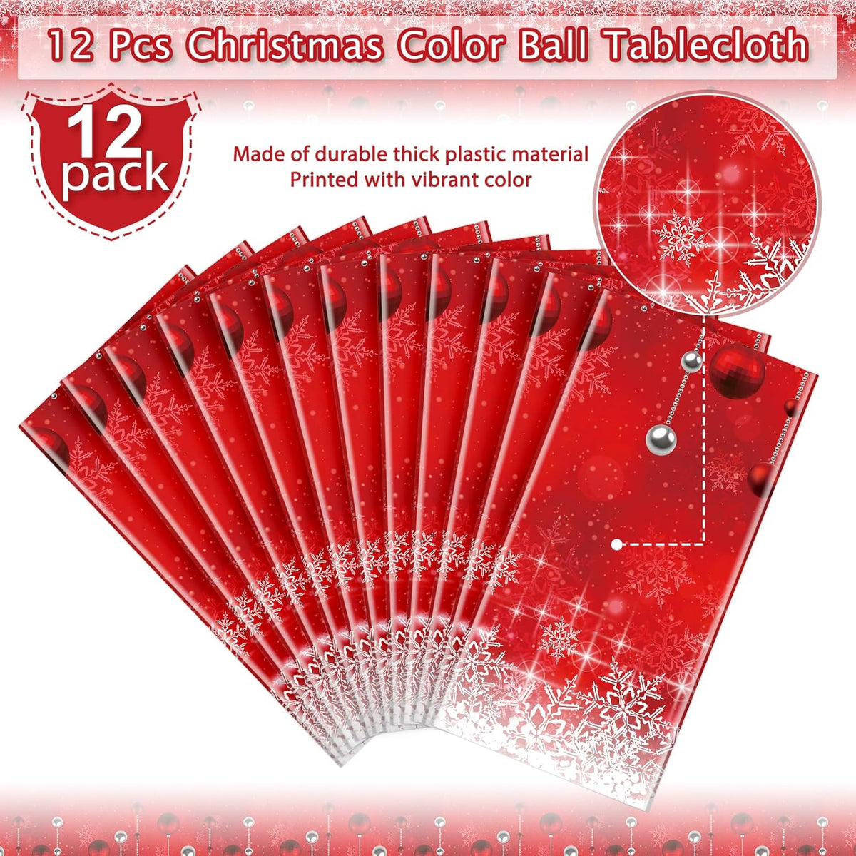 12Pieces Merry Christmas Tablecloth Plastic Christmas Tree Ball Table Cover Rectangle Winter