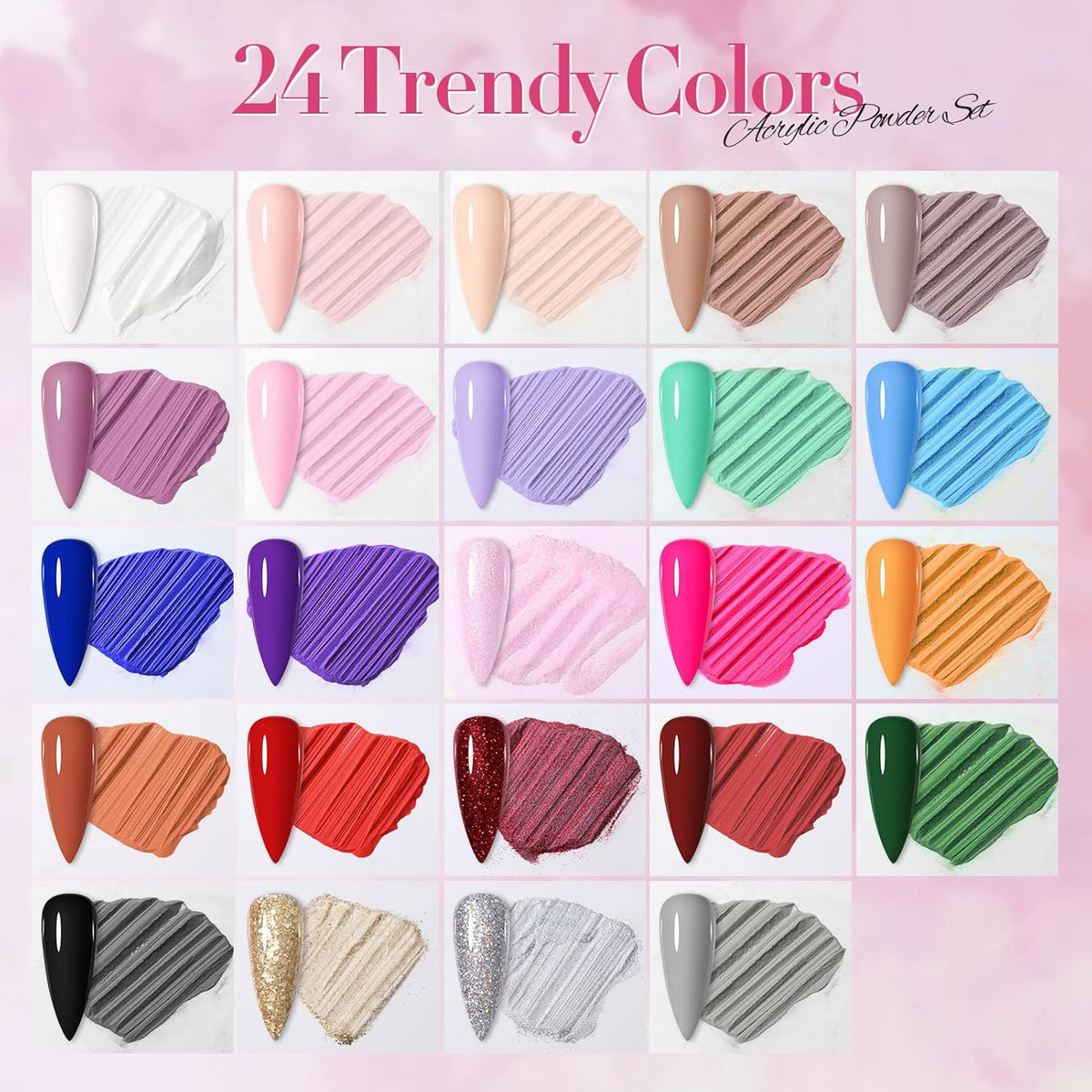 BORN PRETTY Acrylic Powder Set-24 Colors Acrylic Nail Powder Set Fall Winter Colors Pigmented