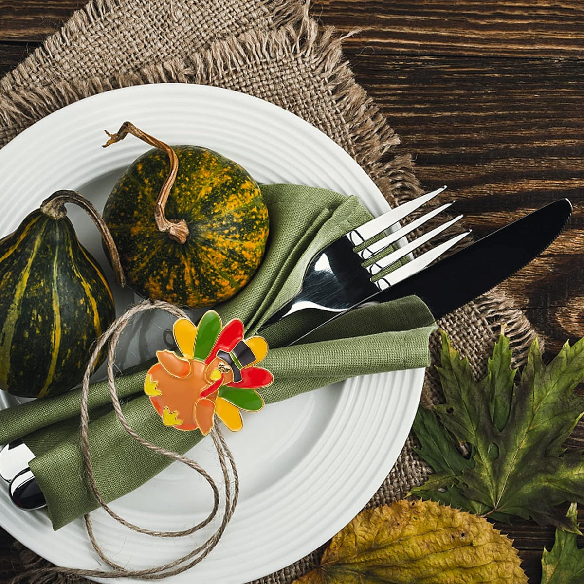 Halatool 8 PCS Thanksgiving Day Turkey Napkin Ring Funny Metal Festival Napkin Holders for Dinner