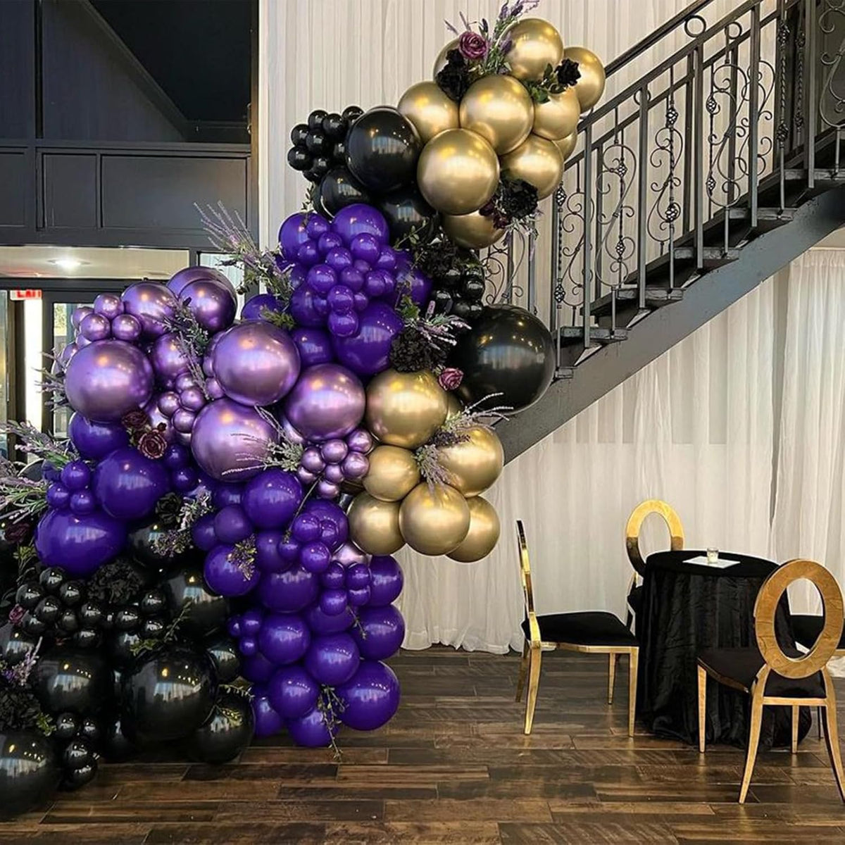 Purple and Black Balloons, 12 Inch Metallic Purple Black Party Balloons Confetti Latex Helium