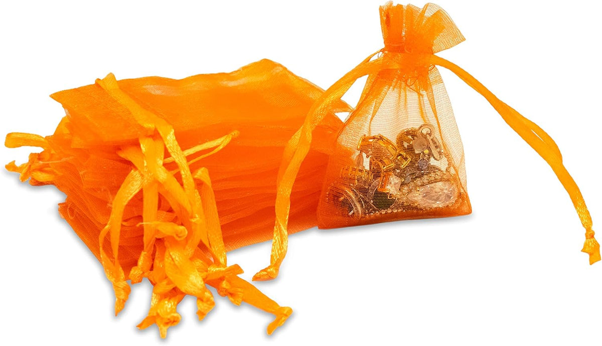 TheDisplayGuys 48-Pack 2" x 2-3/4" Orange Sheer Organza Gift Bags with Drawstring, Jewelry Candy