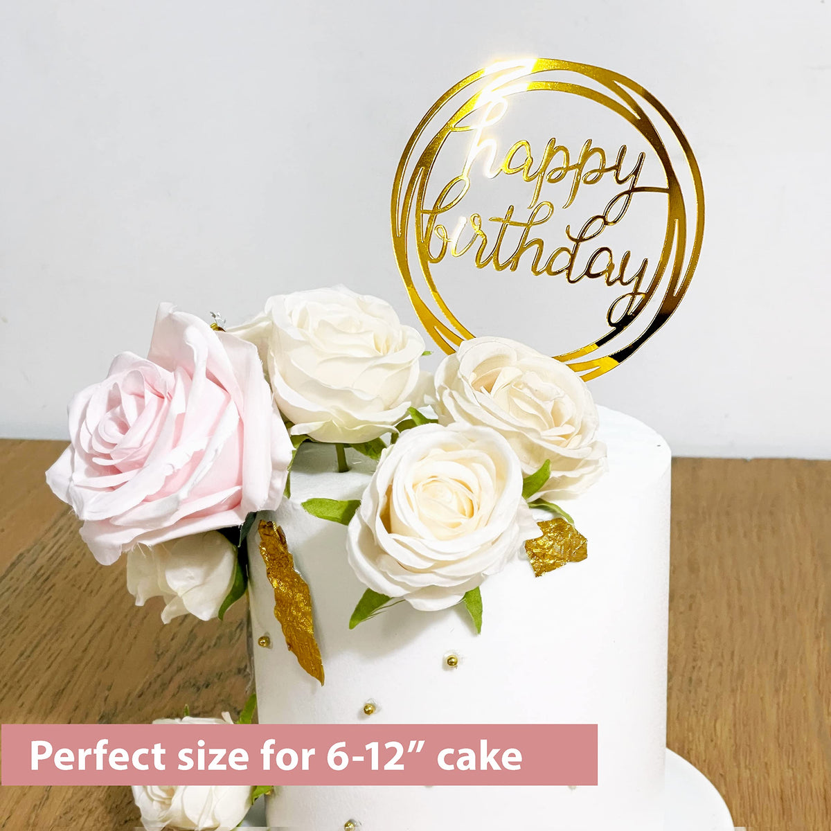 6-Pack Gold Cake Topper Set, Double-Sided Glitter, Acrylic Happy Birthday Cupcake Toppers, Birthday