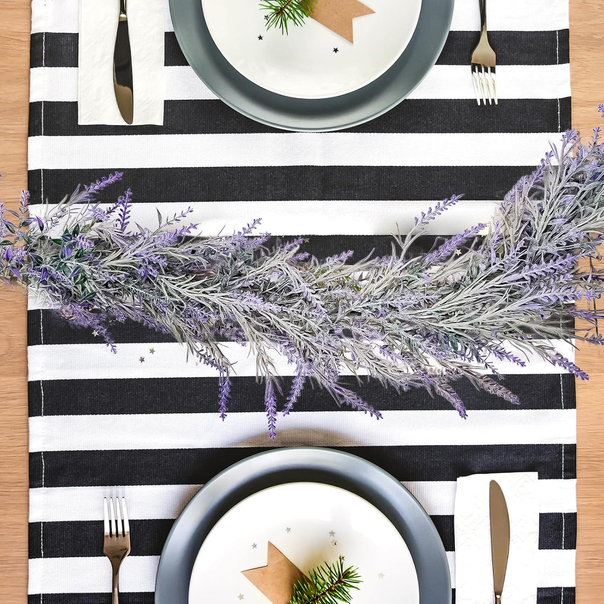 MAKHOT Spring Summer Lavender Purple Garland, 6Ft Lavender Artificial Green Garland, Fake Silver