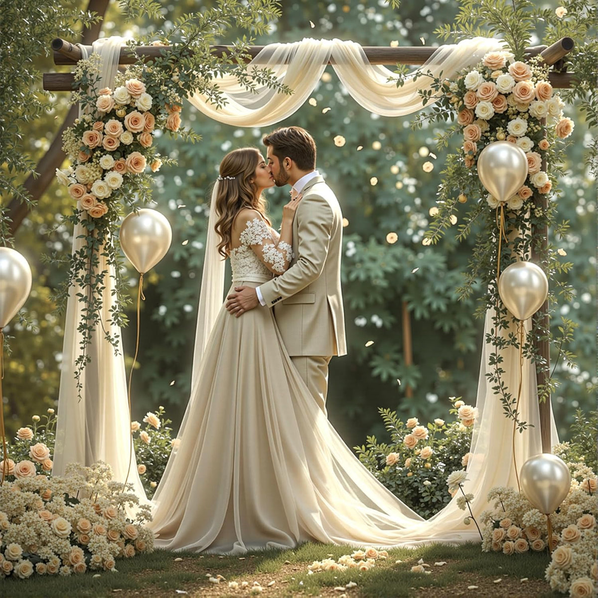 Wedding Arch Draping Fabric 1 Panel 18Ft Nude Sheer Chiffon Curtain Drapes 6 Yards for Wedding