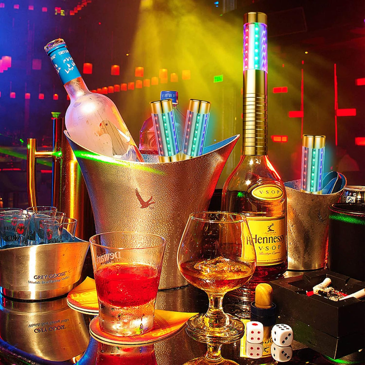4 Pieces Strobe Baton Bottle Service Sparklers Metallic Bottle Service Lights Handheld Light for