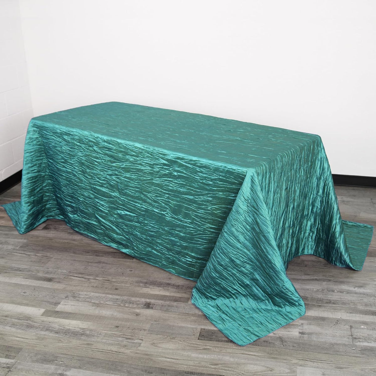 YOUR CHAIR COVERS - 90 x 132 inch Rectangular Crinkle Taffeta Tablecloth - Teal, Rectangle Table