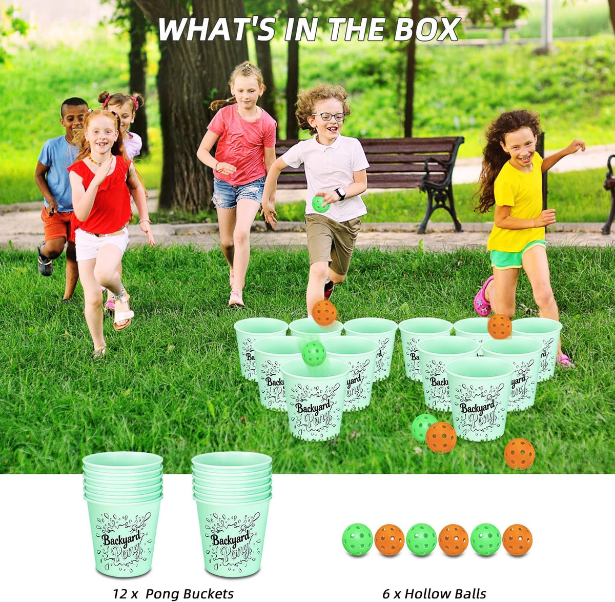 Mostop Yard Pong Game Set Glow in Dark with 12 Buckets, 6 Balls, Carrying Bag - Throwing Game for
