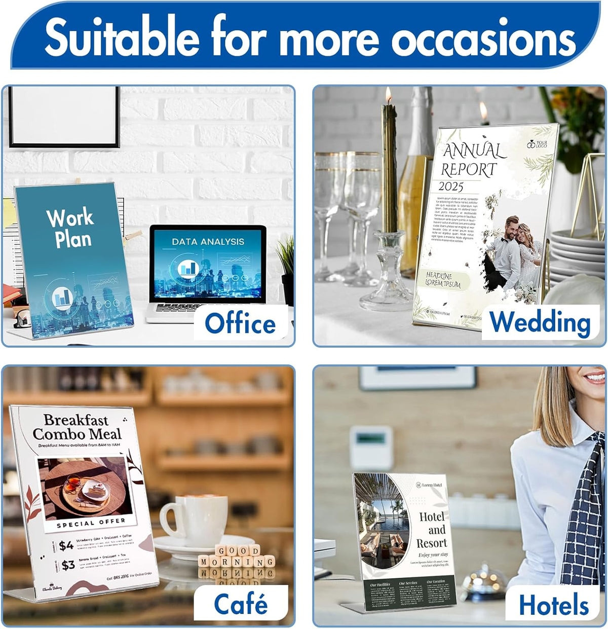 Aheroi Acrylic Sign Holder 8.5 x 11, 30Pcs Plastic Sign Holder 8.5 x 11 Standing, Clear Paper