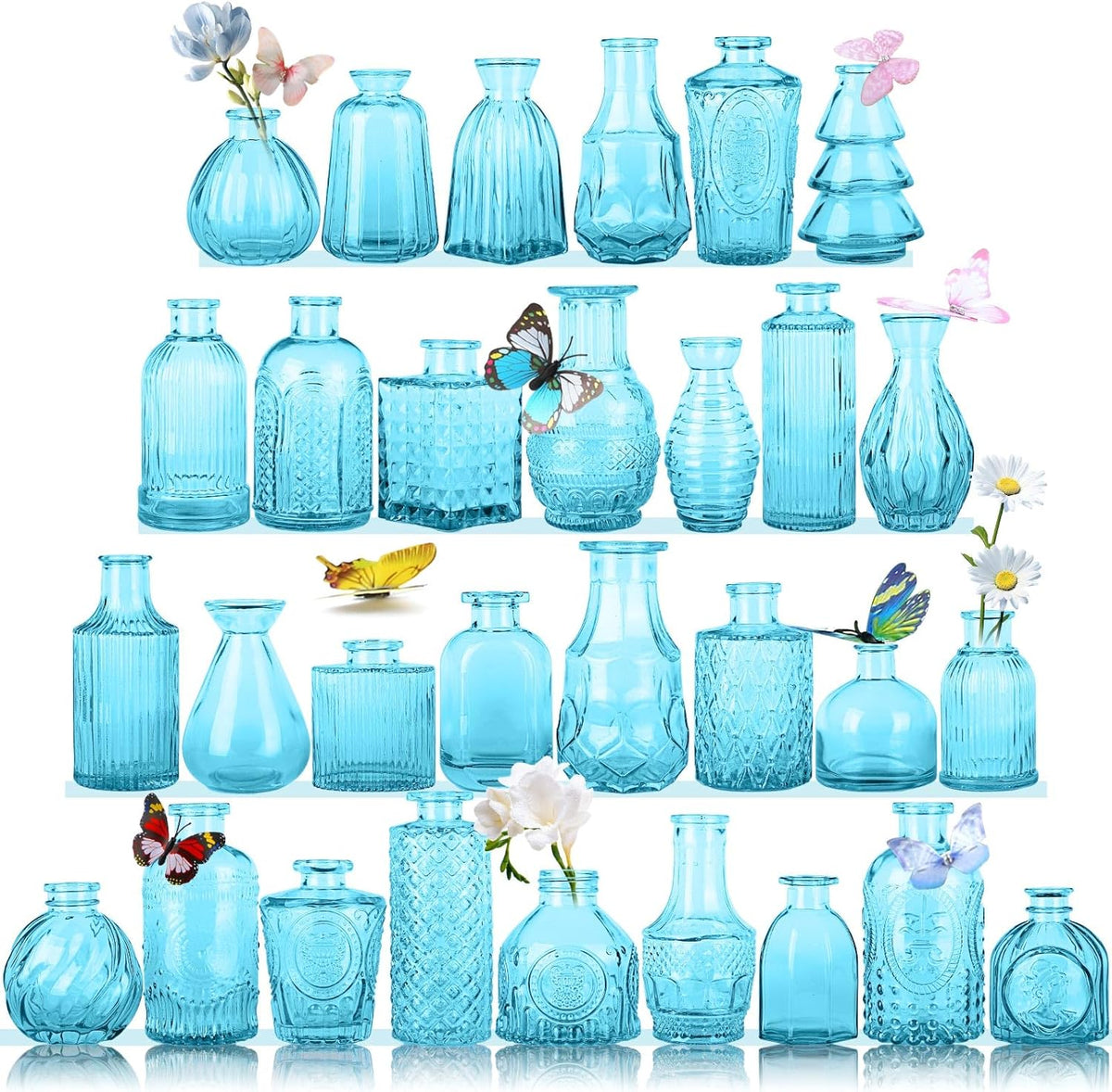 Glass Bud Vase Set, Mini Vases for Flowers, Bulk Vintage Mini Vases for Centerpieces Wedding Decor