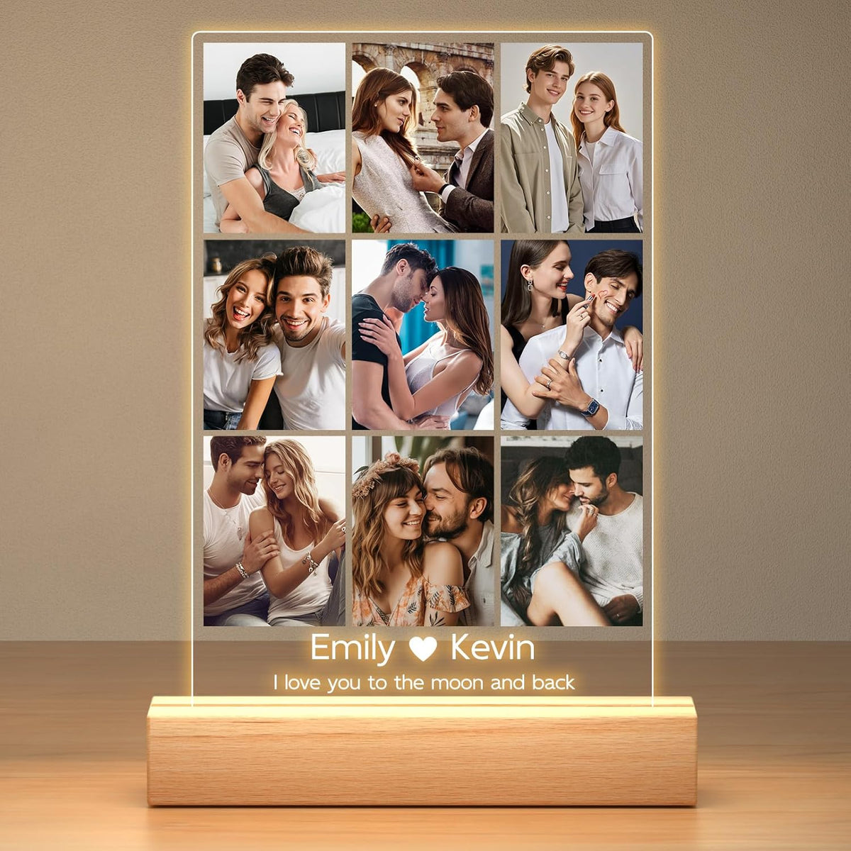 Personalized Picture Frame with Photos, Custom Picture Frames, Personalized Photo Frame with Night