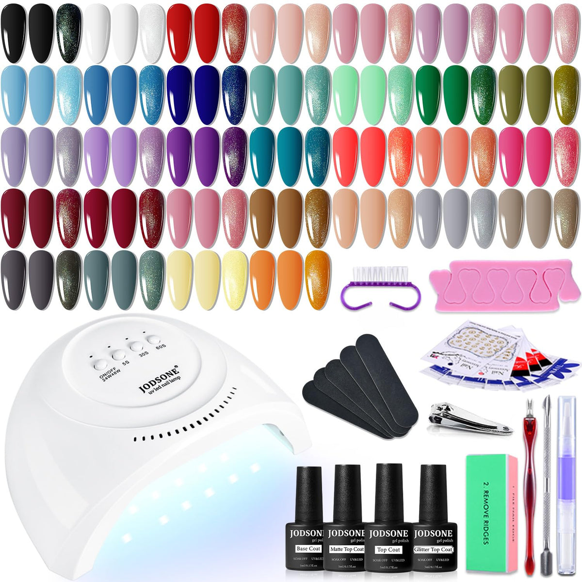 JODSONE Gel Nail Polish Kit with U V Light 36 PCS Classic Black and White Nude and Blue Purple Gel