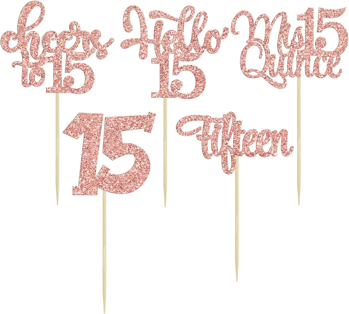 30Pcs 15th Birthday Cupcake Toppers Fifteen Cupcake Picks Cheers to 15 Years Old Mis Quince 15 Cake