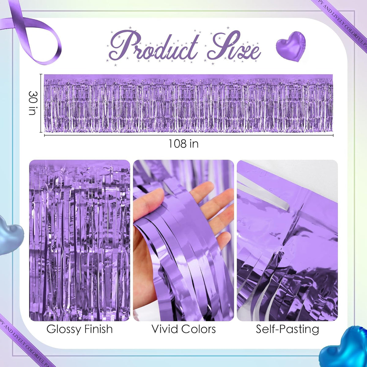 4 Pack Blue Lime Green Purple Series Table Skirts, 29x108" Metallic Foil Tinsel Fringe Table Skirt