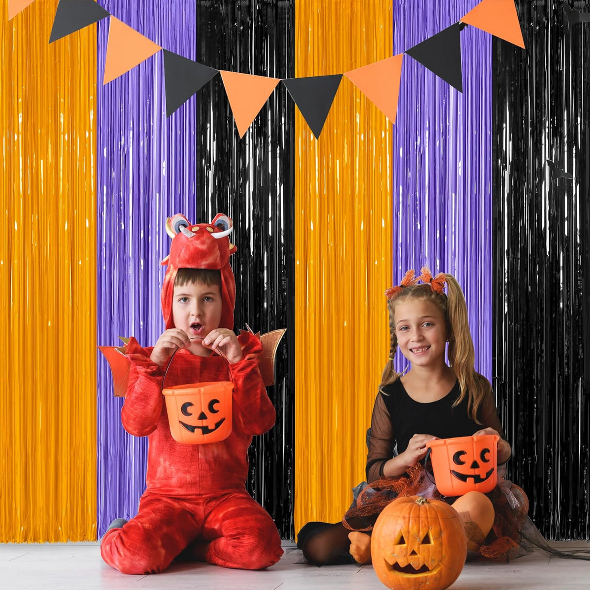 8 Pack Halloween Decorations Indoor, 3.28 FT x 7.05 FT Party Streamer, Orange Purple Black Streamer