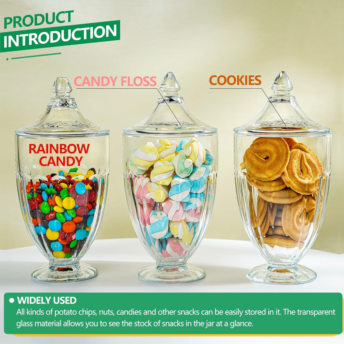 26oz Glass Decorative Candy Jars Clear Cookie Jar Storage Jar with Lid for Candy Buffet Wedding