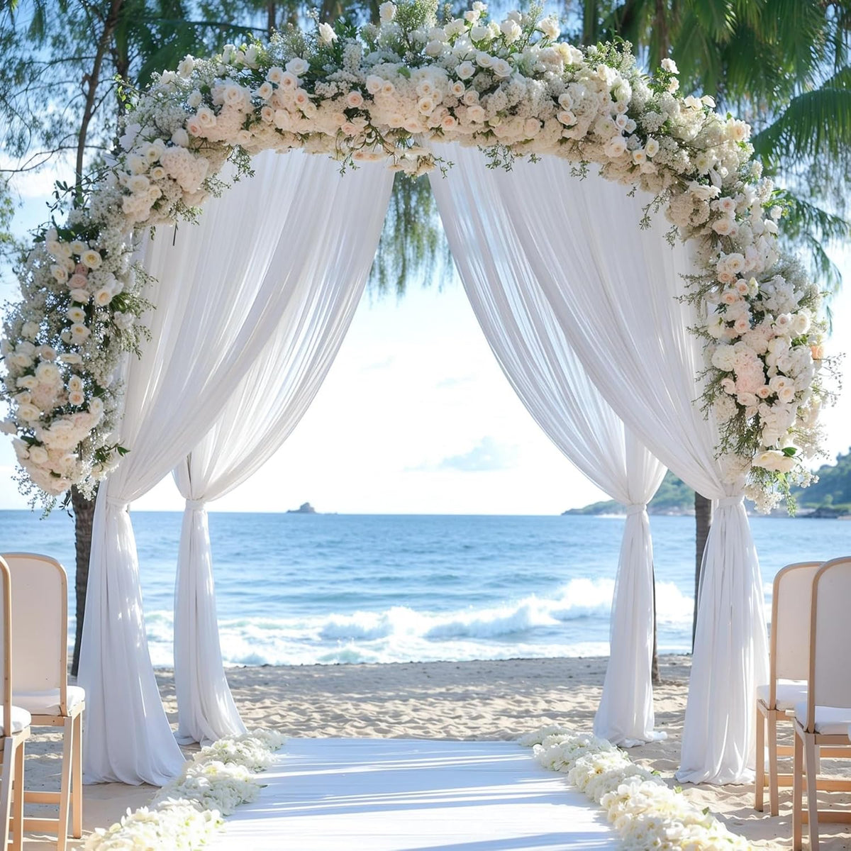 Wedding Arch Draping Fabric, 1 Panel 28" x 19Ft White Drapes Sheer Backdrop Curtain for Wedding