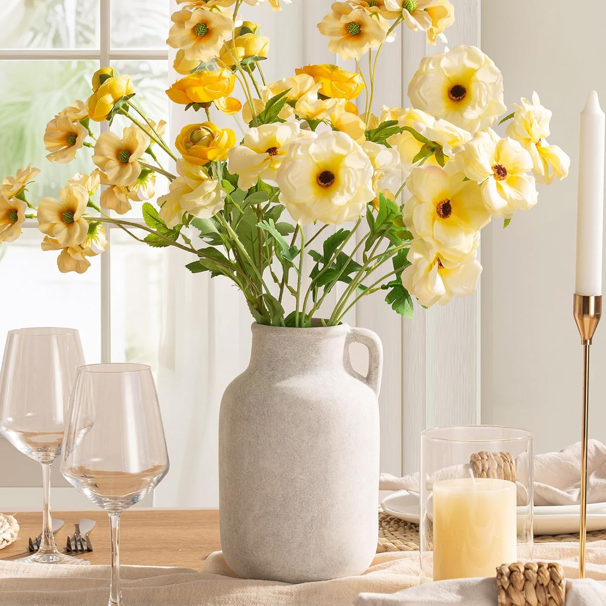 Ceramic Flower Vase Home Decor - 9.7 inch Large White Rustic Table Flowers Vases Living Room