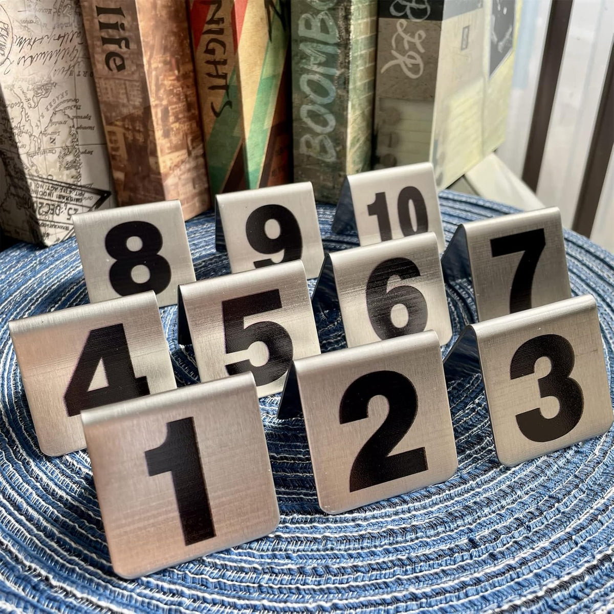 10 Pcs Metal Place Cards Stackable Tent Style Table Numbers，Place Card Holders for Celebration