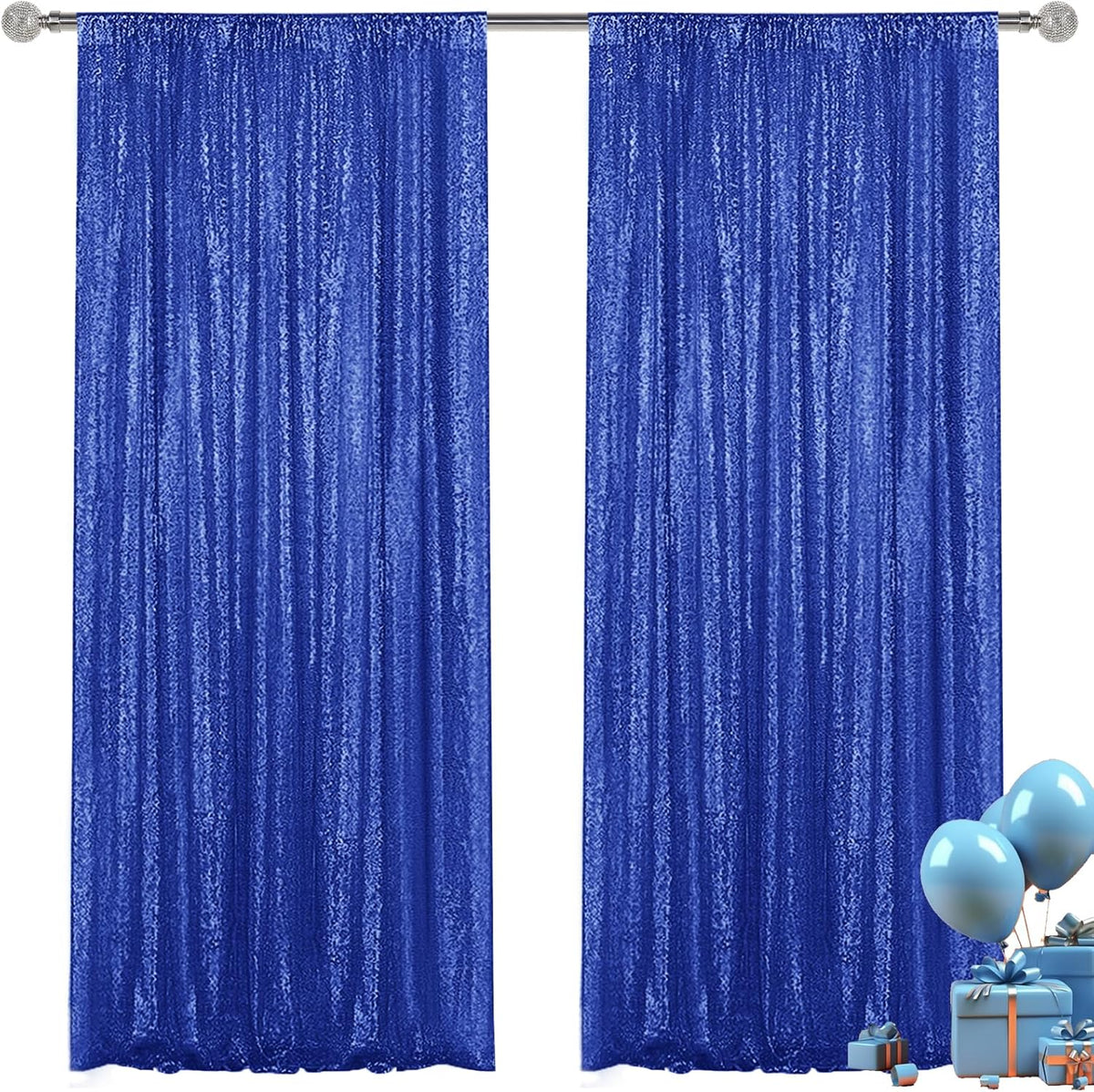 Navy Blue Sequin Backdrop Curtain 2 Pieces 2FTx8FT Glitter Photography Backdrop for Party Wedding