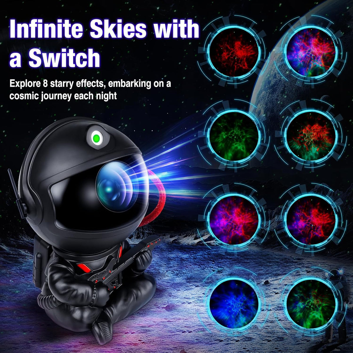 Astronaut Galaxy Projector Lamp – Black Astronaut with Guitar, Star Projector Galaxy Night Light