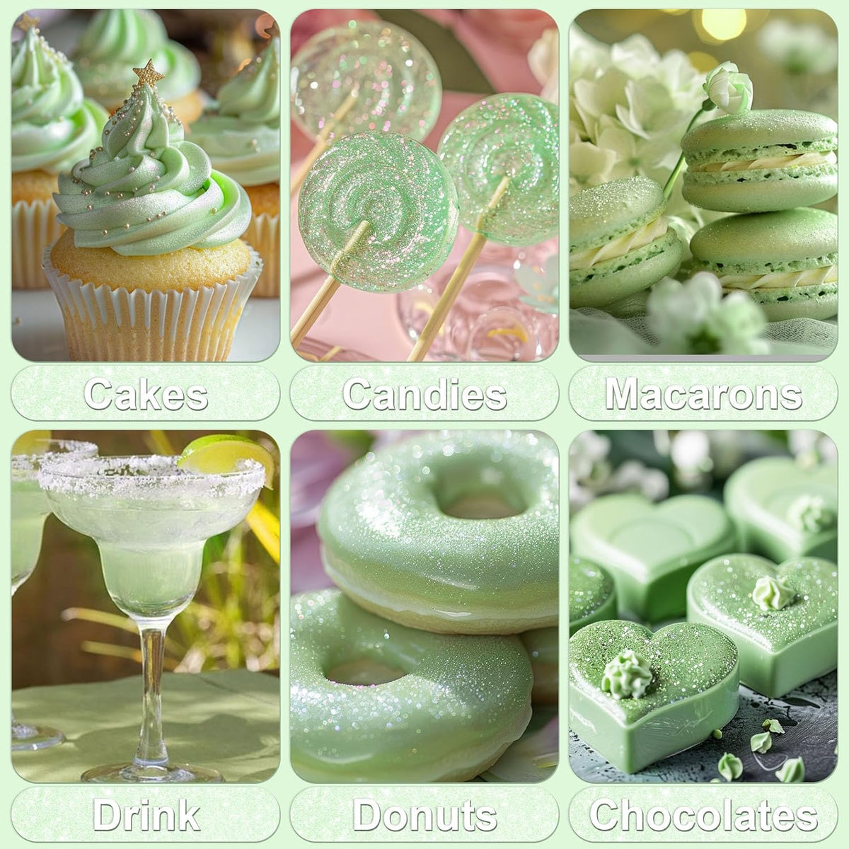Iridescent Green Edible Glitter - 5g Food Grade Cake Decorating Shimmering Glitter, Edible Sprinkle