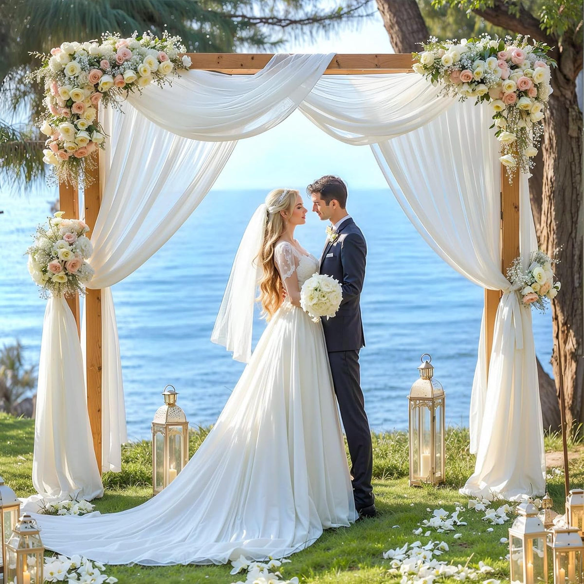 Wedding Arch Draping Fabric,2 Panel 28" x 19Ft White Arch Drapery Sheer Backdrop Curtain for