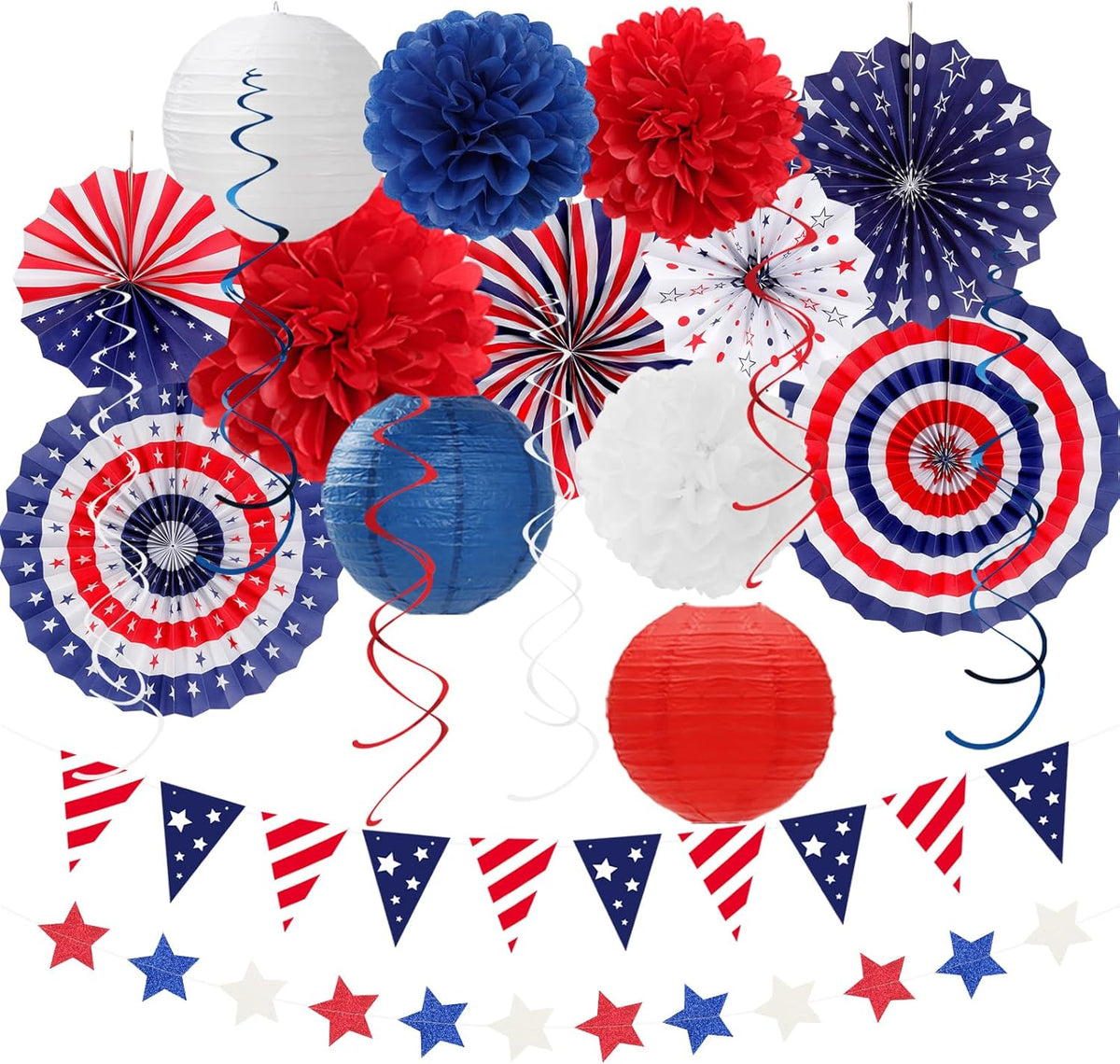 Red-White Blue Memorial-Day Patriotic Decorations - 21pcs 4th Fourth of July Paper Lanterns