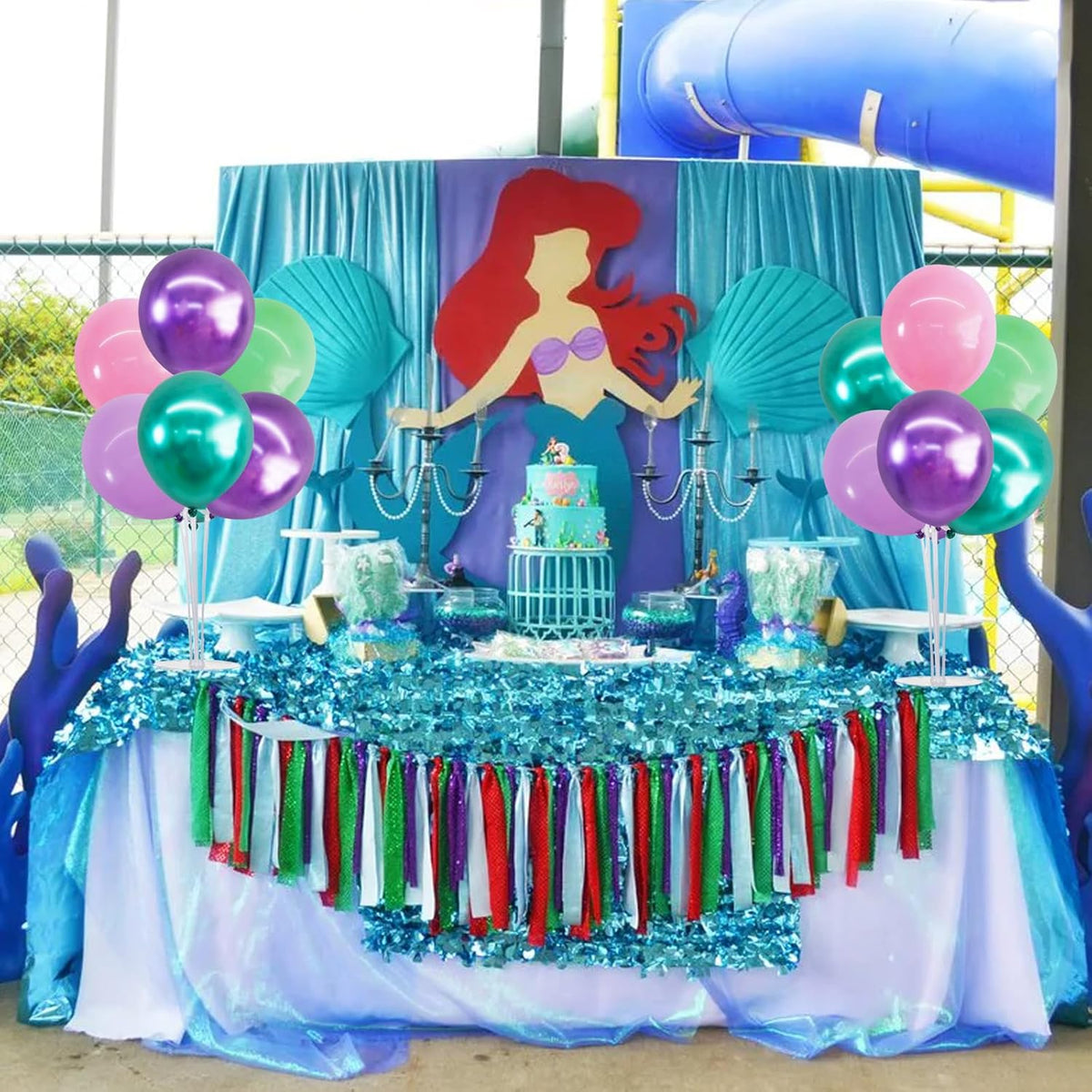 TONIFUL 4 Set Metallic Purple Pink Green Balloon Stand Centerpiece Table Decorations for Girls