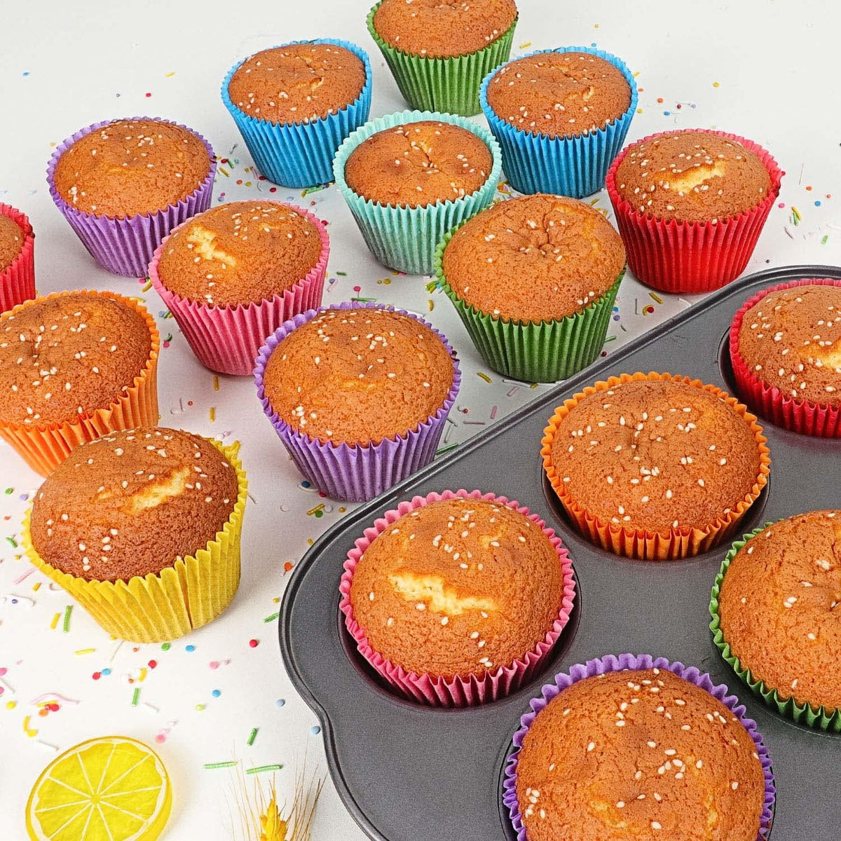 Gifbera Bright Rainbow Jumbo Cupcake Liners 400-Count, Large Solid Colorful Paper Baking Cups for