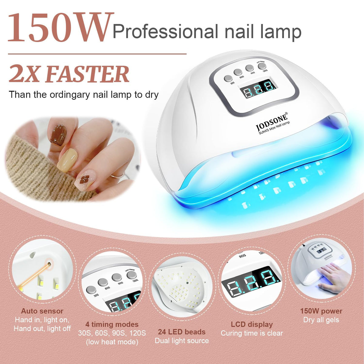 JODSONE Gel Nail Polish Kit with U V Light 32 Color Soak Off Base&Top Glitter Coat Gel Polish for