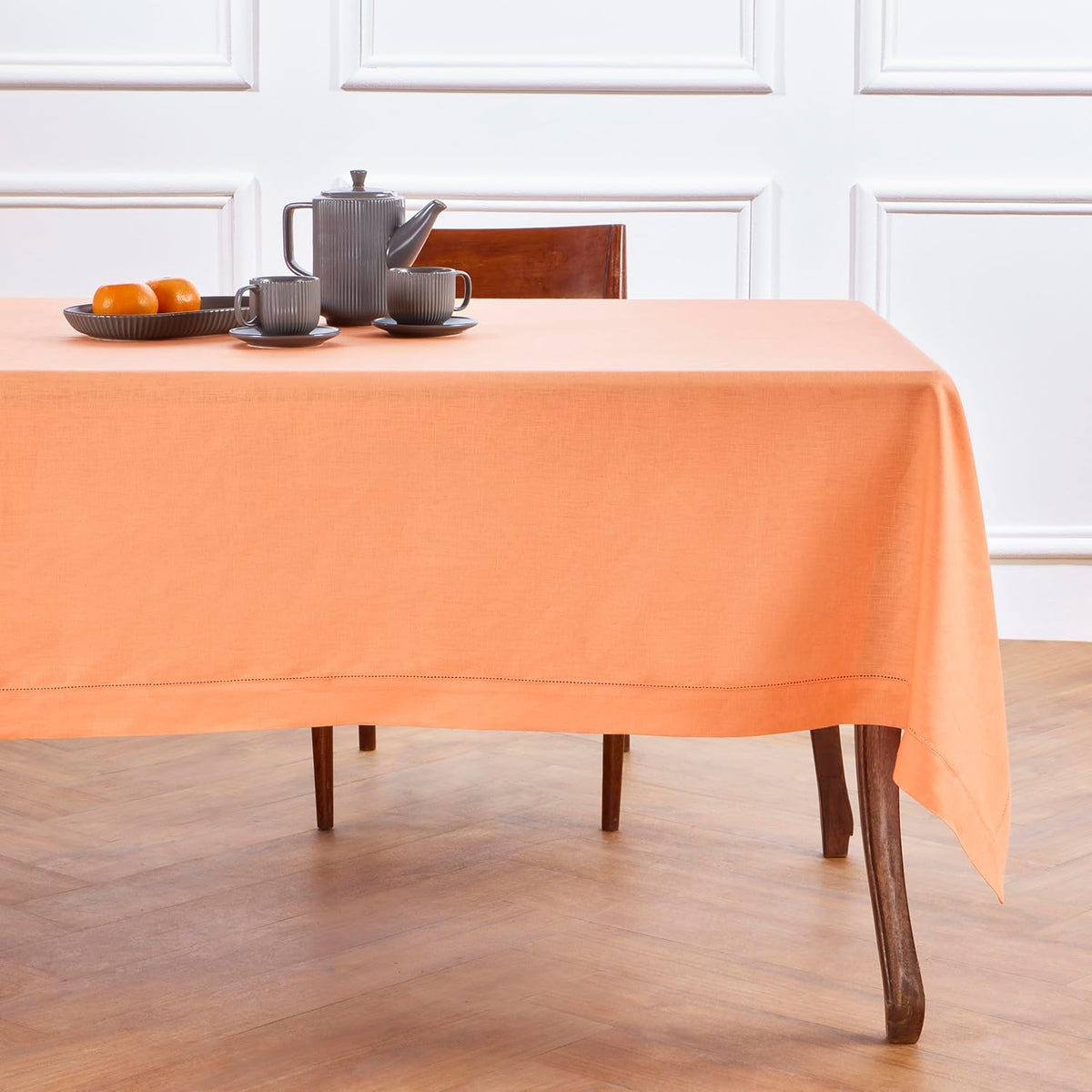 Solino Home Linen Tablecloth for Rectangle Tables 60 x 120 Inch - Classic Hemstitch 100% Pure Linen