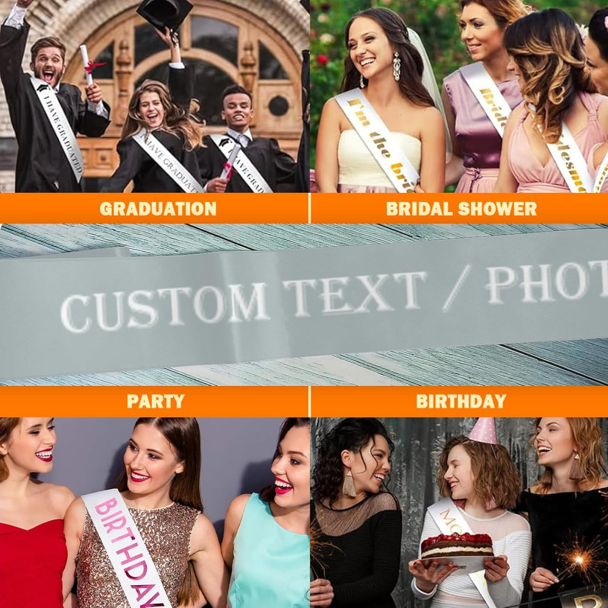 Custom Sash,Personalized Birthday Sash with Text Photo,Customized Bachelorette Sash Quote Sash
