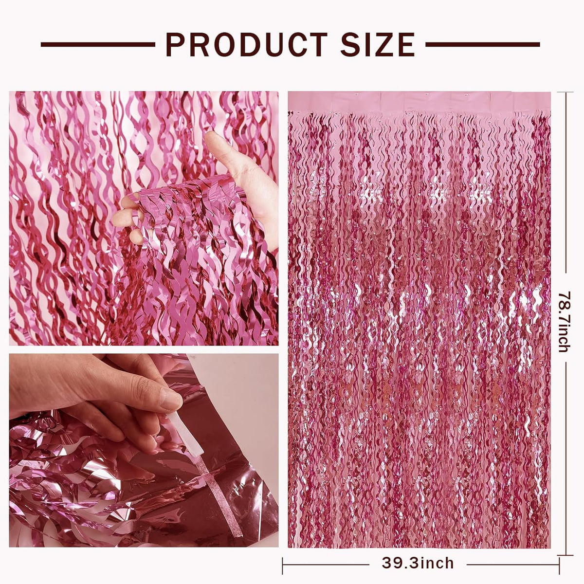 Pink Streamers Fringe Photo Backdrop, Rose-Pink Wall Decor, Birthday Decorations for Women, Rosy
