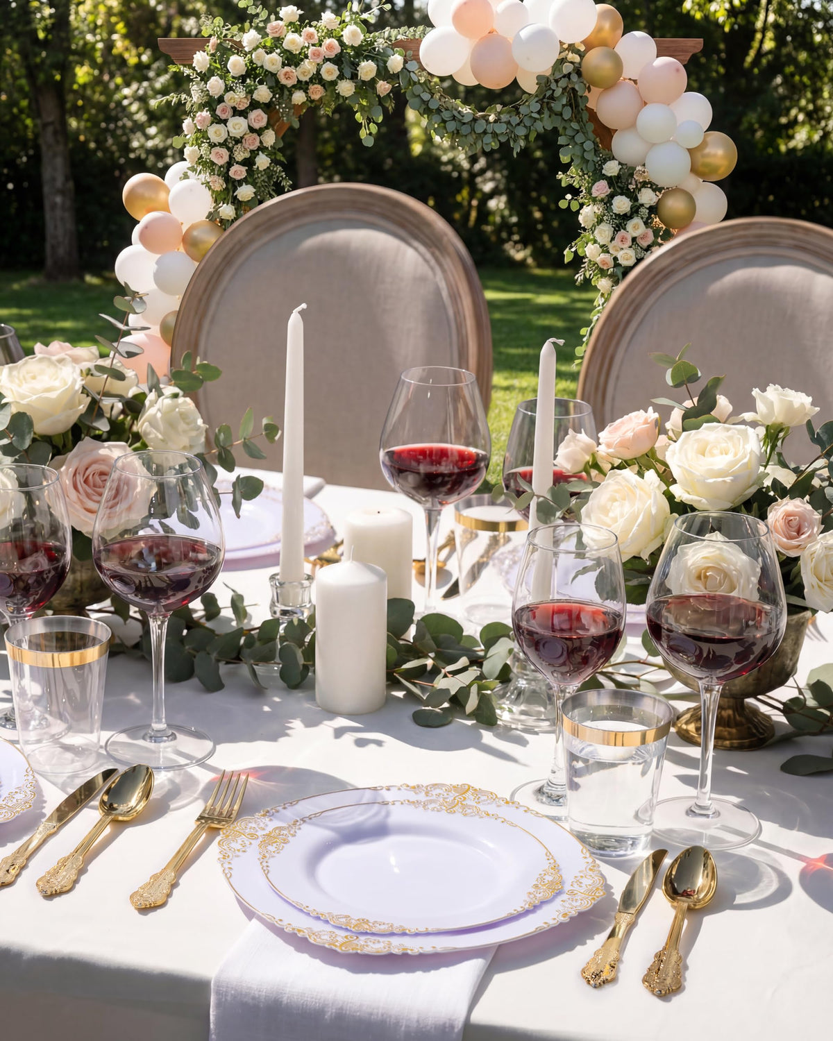 Nervure 350Pcs Gold Plastic Plates, Disposable Dinnerware Set for 50 Guests