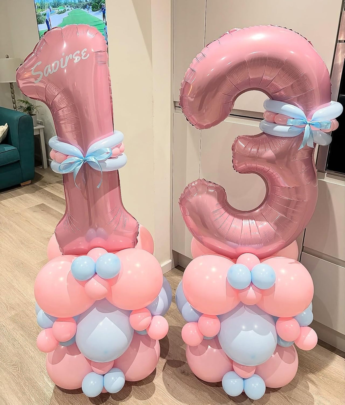 Big 13th Birthday Balloons, 40 Inch Pastel Pink Number 1 & 3 Helium Foil Balloons for 13 Year Old