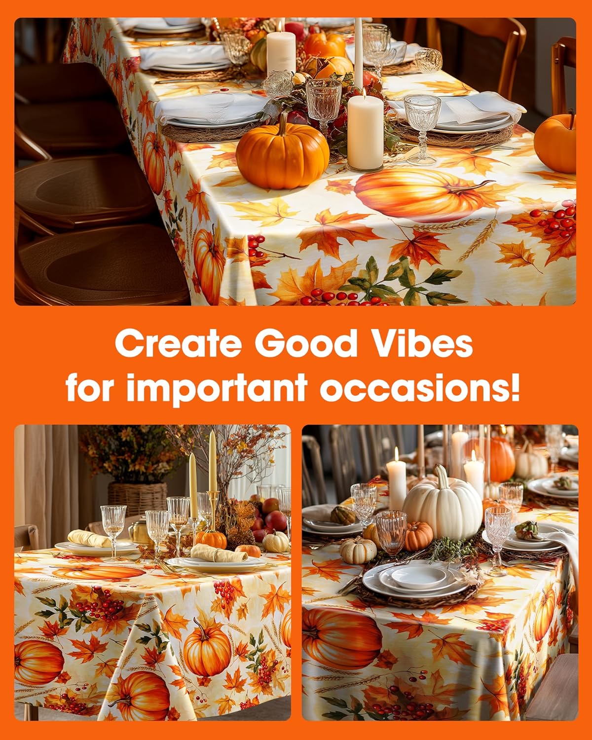 Pureegg Plastic Table Cloth Disposable 10 Pack, 54 x 108 Inch Table Cloths, Thanksgiving