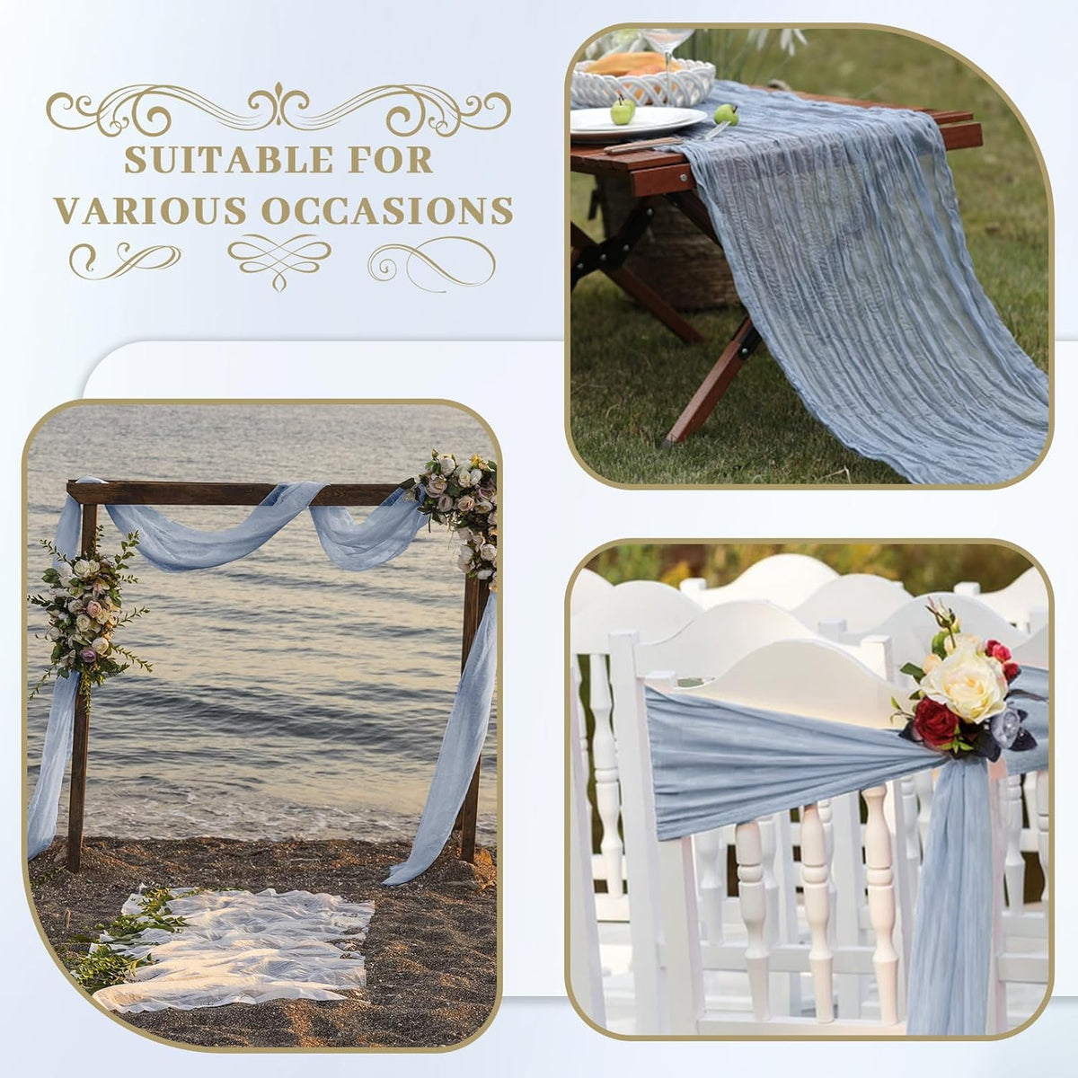 Le courant 6pcs 10Ft Cheesecloth Table Runner, Rustic Boho Gauze Cheese Cloth Runner Table Runner