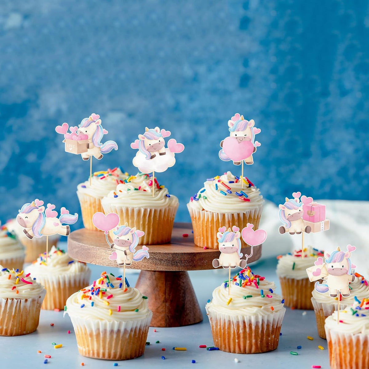 24pcs Unicorn Cupcake Toppers with Heart Unicorn Party Decoration Suitable for Baby Shower