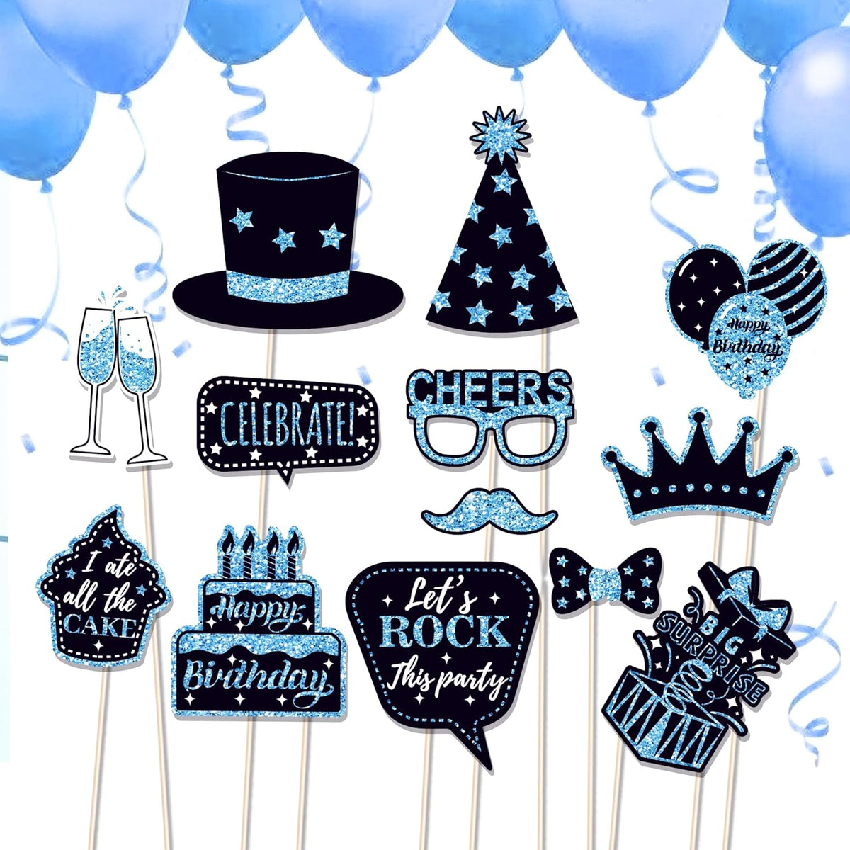 36 PCS Birthday Photo Booth Props Party Supplies Holiday Picture Decorations Photo Booth Props for