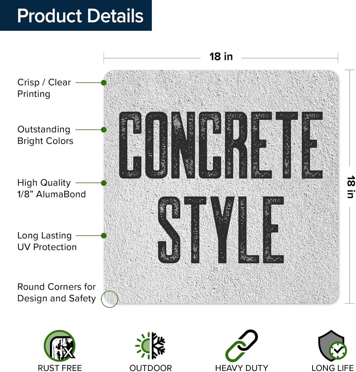 Custom Sign, Custom Street Sign, 11 Font Colors, 13 Font Styles, 4 Hole Options, 22 Sizes, 18x18