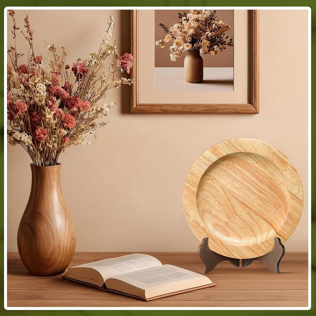 Tatuo 4 Packs Wooden Display Stand Decorative Plate Stands for Display Picture Frame Holder