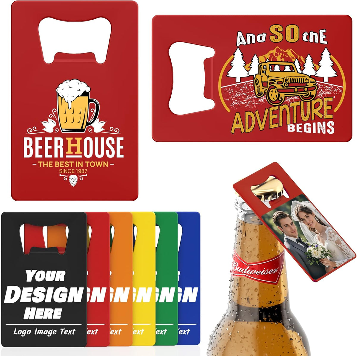 4-100 Pcs Custom Bottle Opener, Personalized Stainless Steel Credit Card Bottle Opener, Full Color
