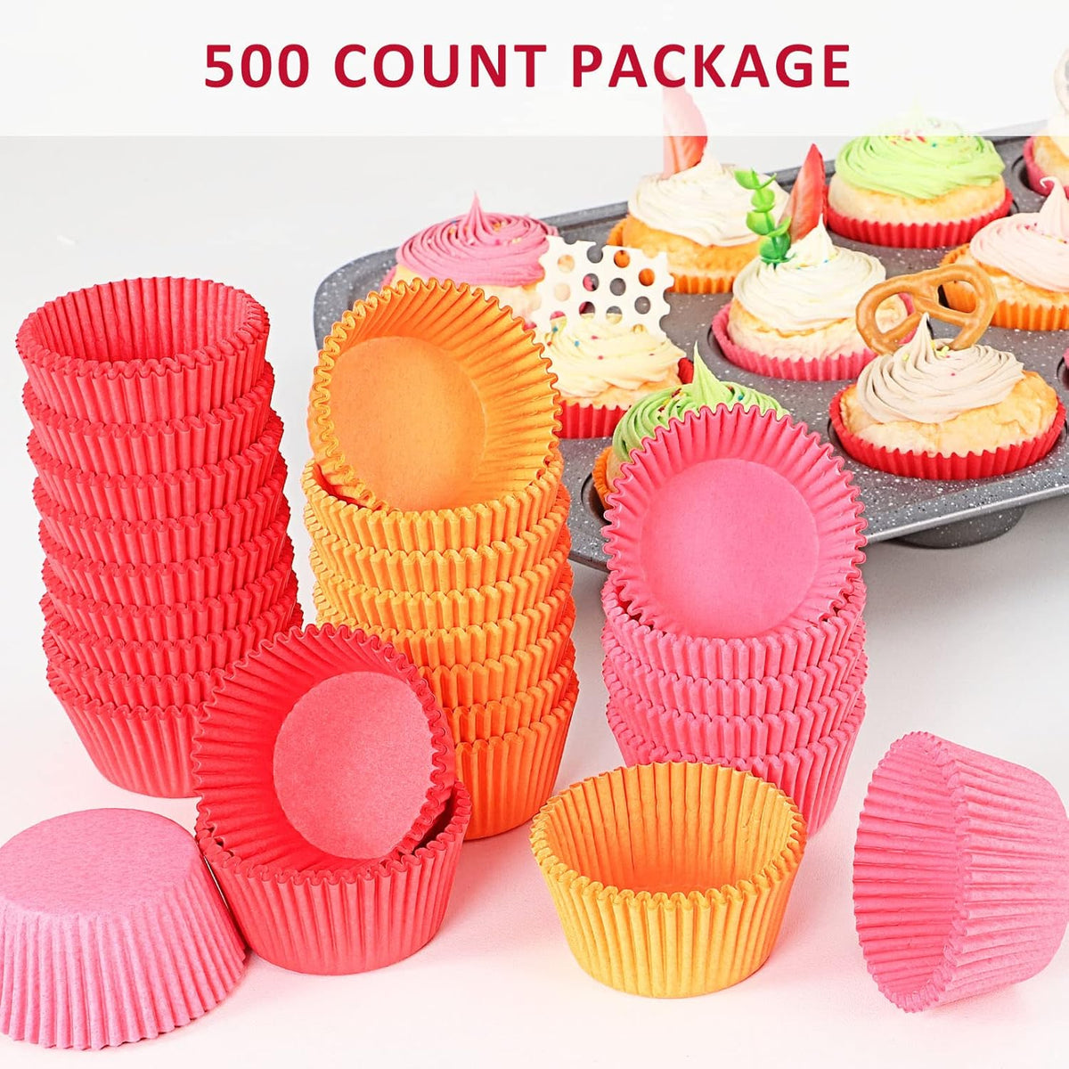 Caperci Standard Red Cupcake Muffin Liners 500-Count, No Smell, Food Grade & Grease-Proof Paper